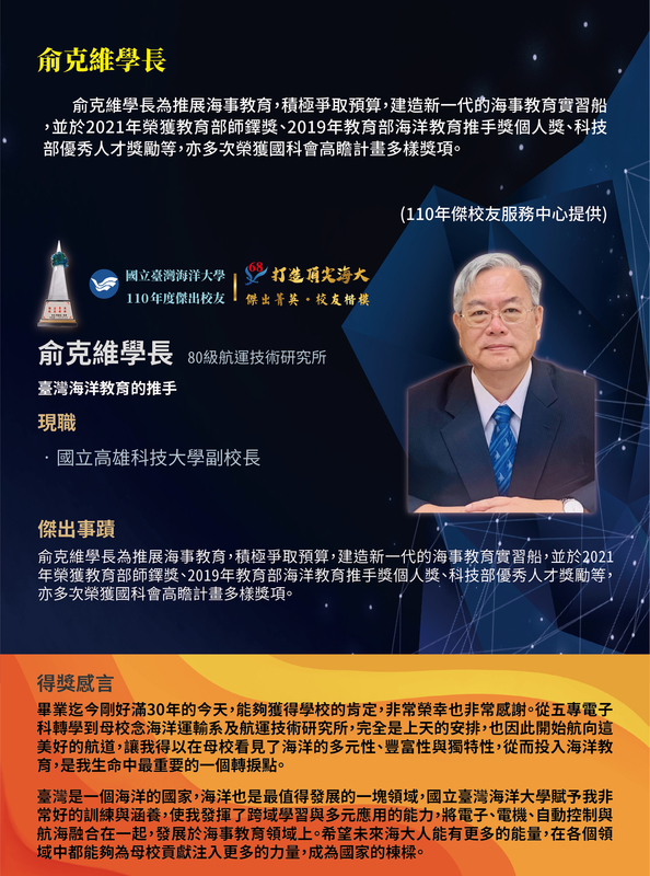 110年度傑出校友-俞克維學長圖片