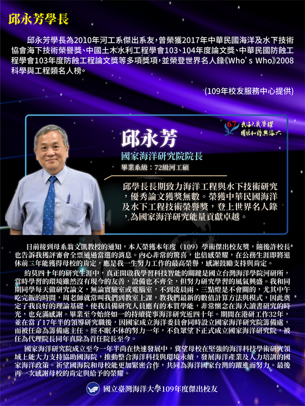109年度傑出校友-邱永芳學長圖片